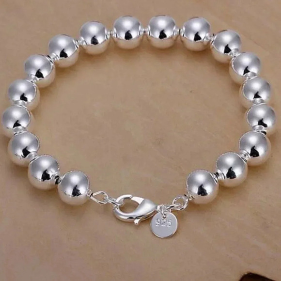 925 Sterling Silver 10 MM Classic Bead Bracelet - Picture 4 of 9